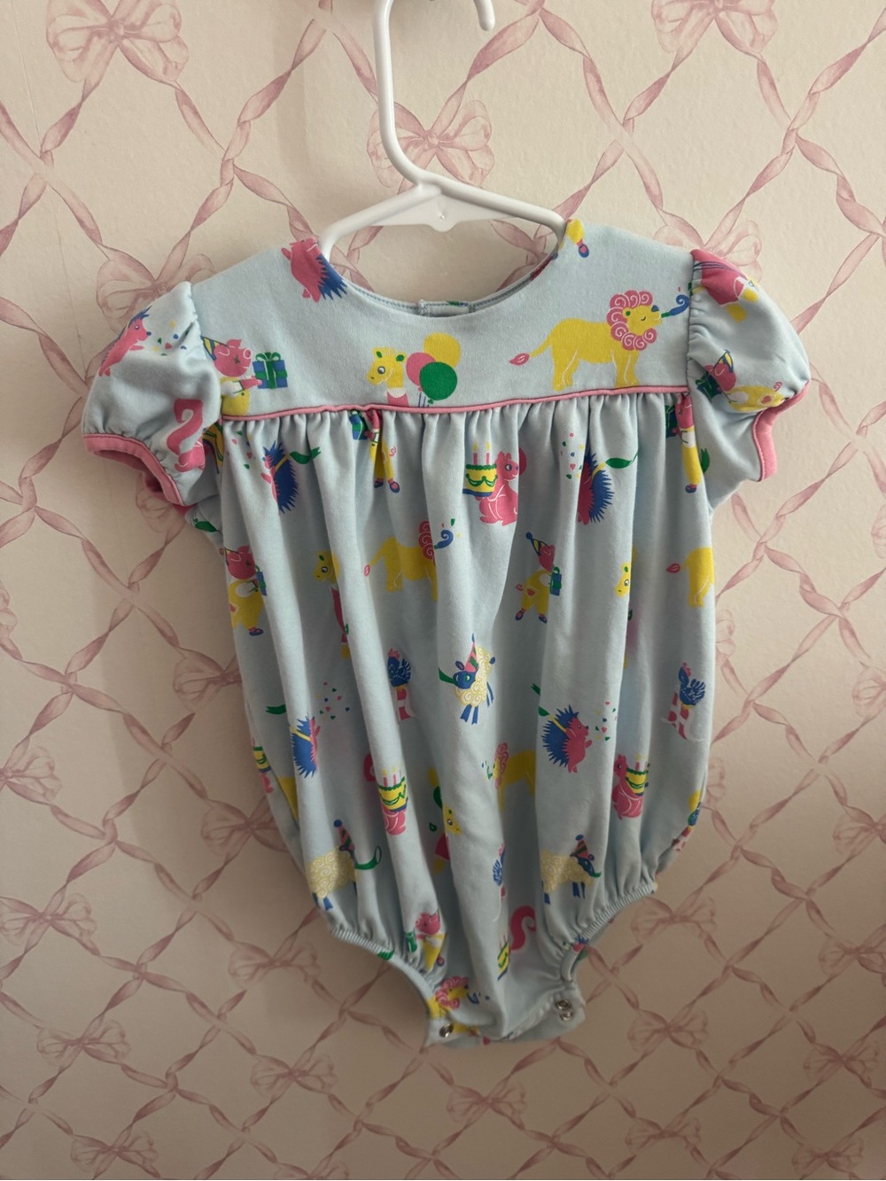 The Beaufort Bonnet Company Light Blue Animal Print One-Piece Bodysuit